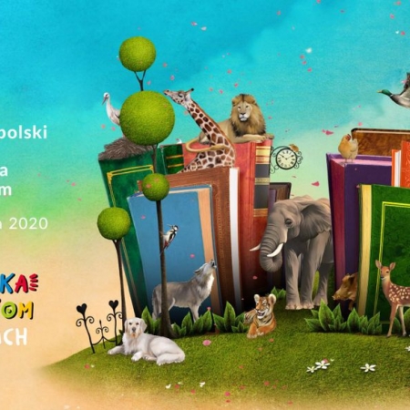 Kolorowa grafika promująca akcję „Cała Polska czyta dzieciom o zwierzętach” – program XIX Ogólnopolskiego Tygodnia Czytania Dzieciom.