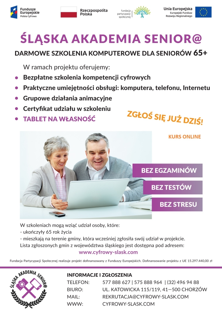 Śląska Akademia Senior@ on-line - kurs komputerowy dla seniorów