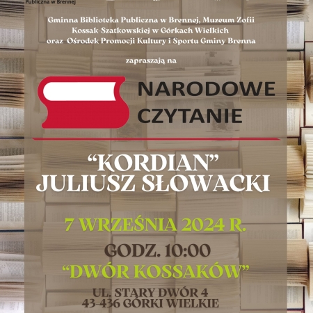 Plakat reklamujący Narodowe Czytanie "Kordiana" Juliusza Słowackiego, 2024 rok