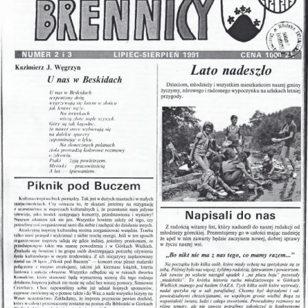 Okładka numeru 2 i 3 czasopisma "Wieści znad Brennicy" z 1991 roku